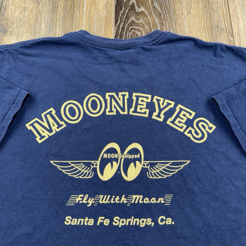 Vintage Mooneyes Shirt Mens XXL Navy Blue Hot Rod Racing Garage Moon Equipped